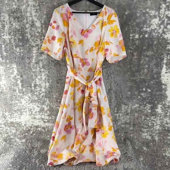 NEW Lane Bryant Plus Size 20 Floral Print Tie Front Fit Flared Midi Dress - Picture 1 of 10